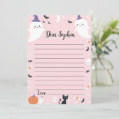 ピンクガール幽霊タイムカプセルノートメッセージカード サンキューカード (スタンド正面)