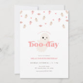 ピンクガール幽霊ハロウィーン誕生日招待状 招待状 (正面)