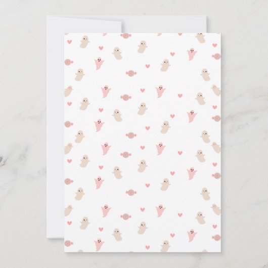 ピンクガール幽霊ハロウィーン誕生日招待状 招待状 (裏面)