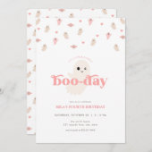 ピンクガール幽霊ハロウィーン誕生日招待状 招待状 (正面/裏面)