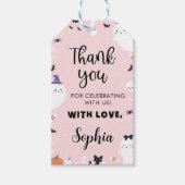 ピンクガール幽霊バースデーパーティーサンキューユユーラベル ギフトタグ (正面)