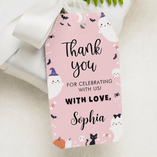 ピンクガール幽霊バースデーパーティーサンキューユユーラベル ギフトタグ