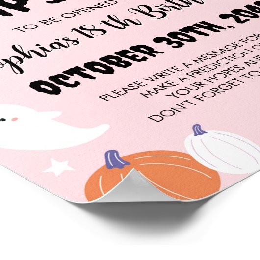 ピンクガール幽霊誕生日タイムカプセルサイン ポスター (角)