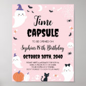 ピンクガール幽霊誕生日タイムカプセルサイン ポスター (正面)