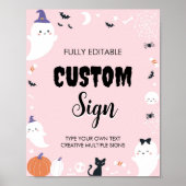 ピンクガール幽霊誕生日パーティーテーブルサイン ポスター (正面)