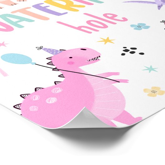 ピンクガール恐竜の散水穴の誕生日パーティー ポスター (角)