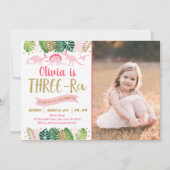 ピンクガール恐竜スリーレックス誕生日 招待状 (正面)