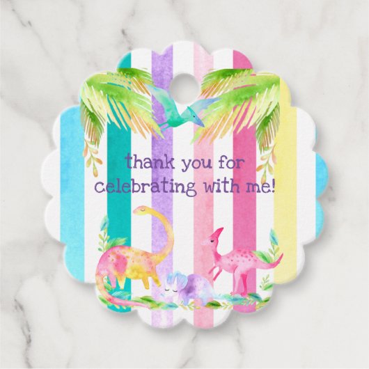 ピンクガール恐竜メッセージカード フェイバータグ (正面)