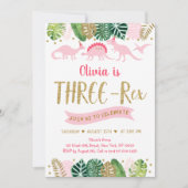 ピンクガール恐竜THREEレックス誕生日招待状 招待状 (正面)