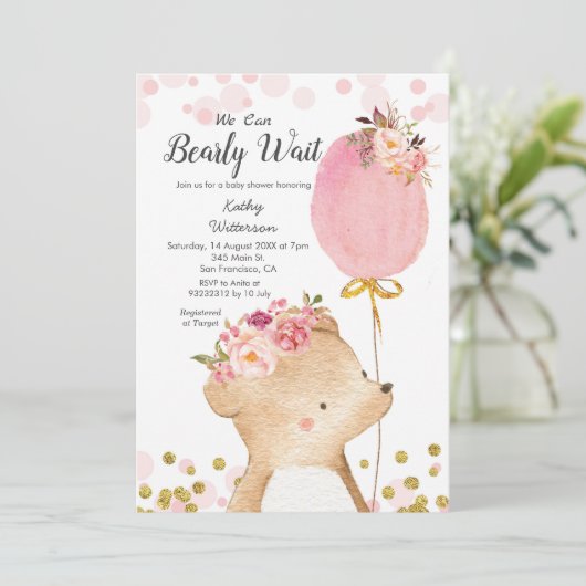 ピンクガール我々は赤ちゃんシャワーを心待ちできる 招待状 (スタンド正面)