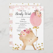 ピンクガール我々は赤ちゃんシャワーを心待ちできる 招待状 (正面/裏面)