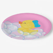 ピンクガール水色ラバーダックパーティー ペーパープレート (アングル)