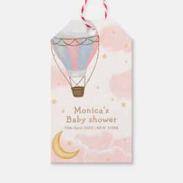 ピンクガール熱い空気バルーンムーンスターベビーシャワー ギフトタグ