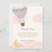 ピンクガール熱い空気バルーンムーンスターベビーシャワー サンキューカード (正面)
