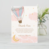 ピンクガール熱い空気バルーンムーンスターベビーシャワー サンキューカード (スタンド正面)