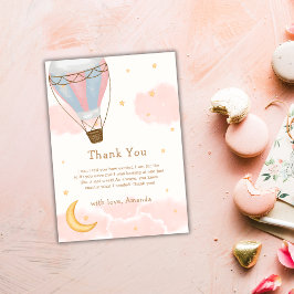 ピンクガール熱い空気バルーンムーンスターベビーシャワー サンキューカード