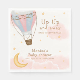 ピンクガール熱い空気バルーンムーンスターベビーシャワー スタンダードランチョンナプキン