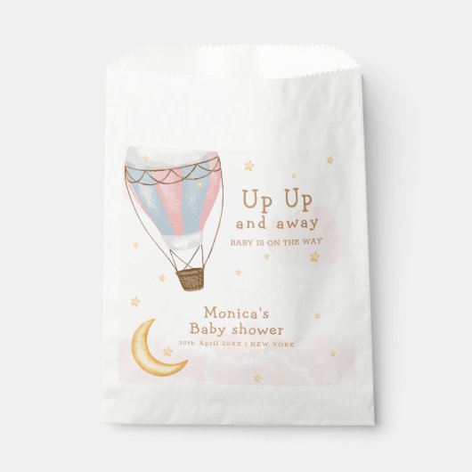 ピンクガール熱い空気バルーンムーンスターベビーシャワー フェイバーバッグ (正面)