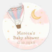 ピンクガール熱い空気バルーンムーンスターベビーシャワー ラウンドシール (正面)