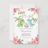 ピンクガール熱帯恐竜ベビーシャワーフローラ 招待状 (正面)