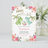 ピンクガール熱帯恐竜ベビーシャワーフローラ 招待状 (スタンド正面)