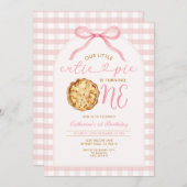 ピンクガール私たちの小さなかわいこちゃんパイギンガム誕生日 招待状 (正面/裏面)