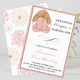 ピンクガール秋パンプキンハロウィーン1st誕生日 招待状