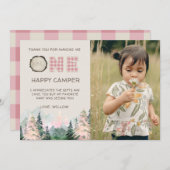ピンクガール素朴ワンハッピーキャンパーサンキューカード サンキューカード (正面/裏面)