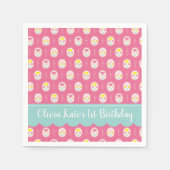 ピンクガール花柄1歳の誕生日 スタンダードカクテルナプキン (正面)