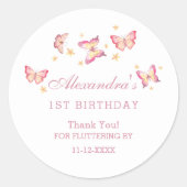 ピンクガール蝶1st誕生日ありがとう ラウンドシール (正面)