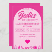 ピンクガール誕生日ピンクベスティーズパーティー誕生日 招待状 (正面/裏面)
