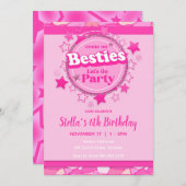 ピンクガール誕生日ピンクベスティーズパーティー 招待状 (正面/裏面)