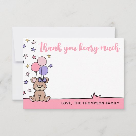 ピンクガール赤ちゃんシャワーありがとうございますので サンキューカード (正面)