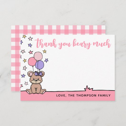 ピンクガール赤ちゃんシャワーありがとうございますので サンキューカード (正面/裏面)