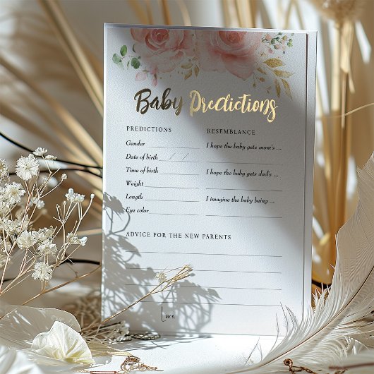 ピンクガール赤ちゃんシャワーゲームの予測とアドバイス 箔招待状