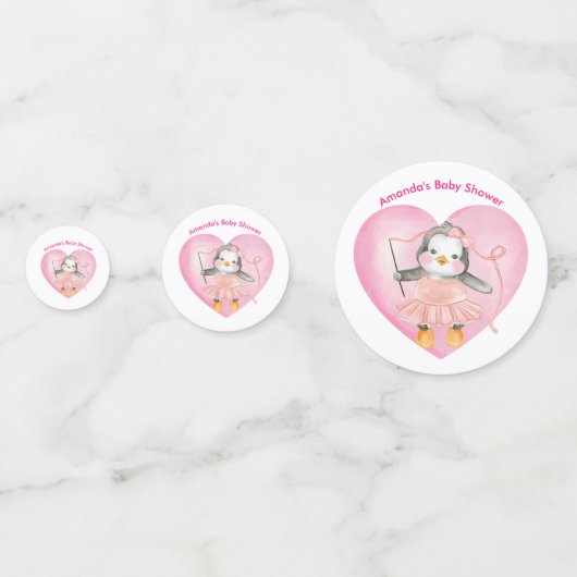 ピンクガール赤ちゃんシャワーペンギンかわいいテーブル紙吹雪 コンフェッティ (正面)