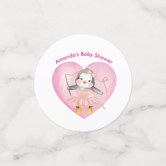 ピンクガール赤ちゃんシャワーペンギンかわいいテーブル紙吹雪 コンフェッティ (スモール正面)