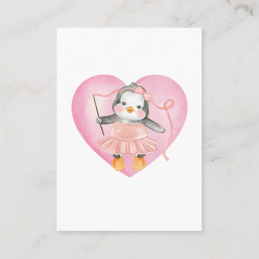 ピンクガール赤ちゃんシャワーペンギン予約リクエスト エンクロージャーカード (裏面)