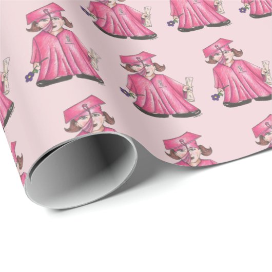 ピンクガール院卒業キャップガウン卒業証書 ラッピングペーパー (ロールコーナー)