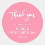 ピンクガール1st誕生日ありがとう ラウンドシール (正面)