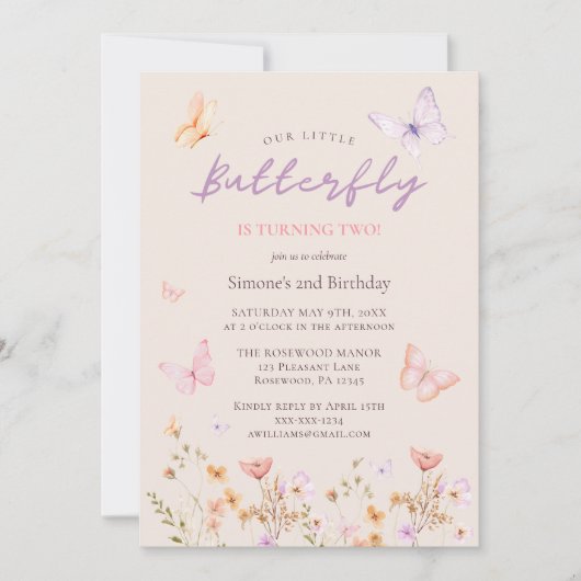 ピンクガール2nd誕生日 招待状 (正面)