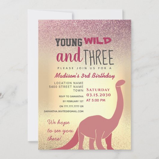 ピンクガール3rd誕生日招待状 招待状 (正面)