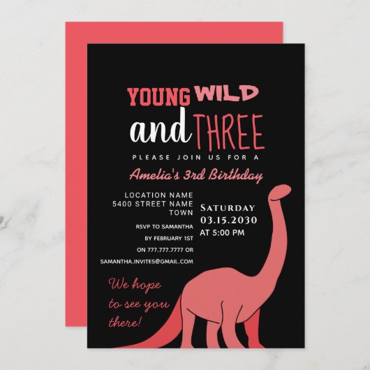 ピンクガール3rd誕生日招待状 招待状 (正面/裏面)