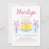 ピンクガール5th誕生日招待状 招待状 (正面)