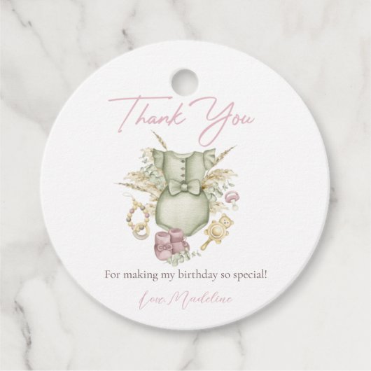 ピンクガールBohoベビーシャワーパーティーありがとうラベル フェイバータグ (正面)