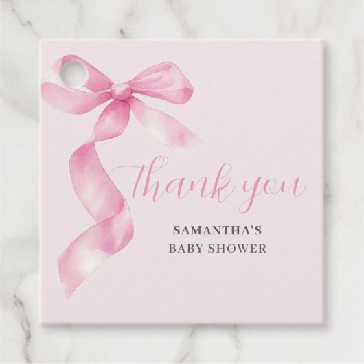 ピンクガールBow赤ちゃんシャワーありがとう フェイバータグ (正面)