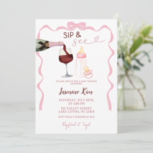 ピンクガールsipとシーベビーシャワー招待状 招待状 (スタンド正面)