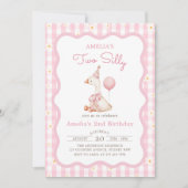 ピンクガ間抜けースデイジーギンガム2nd誕生日 招待状 (正面)