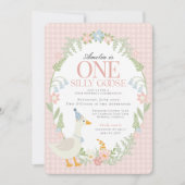 ピンクガ間抜けースフローラギンガムファースト誕生日 招待状 (正面)