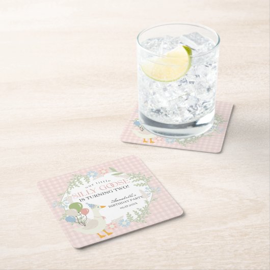 ピンクガ間抜けースフローラギンガム誕生日 スクエアペーパーコースター (インサイチュ)
